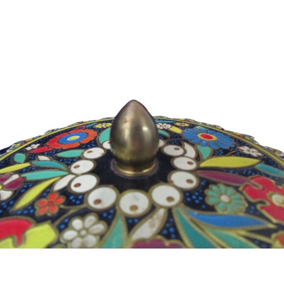 Daher Cloisonne Style 1970s Vintage Hand Painted Floral Biscuit Tin with Lid GUC - Picture 12 of 14